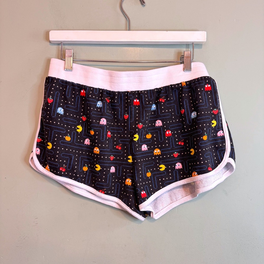 Pac-Man Womens Graphic Lounge Shorts Black Retro Video Game Large